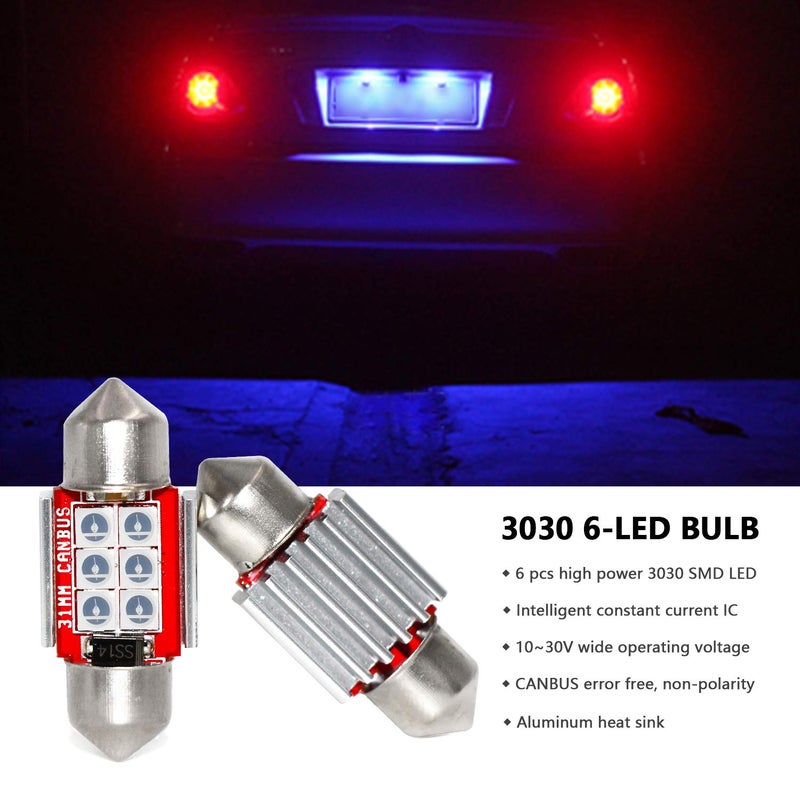 PHINLION DE3175 LED Blue Light Bulb, Super Bright Festoon 1.25" 31mm DE3021 DE3022 Miniature LED Bulbs for Car Interior Map Reading Dome Courtesy License Plate Lights, Pack of 4 - Image 3
